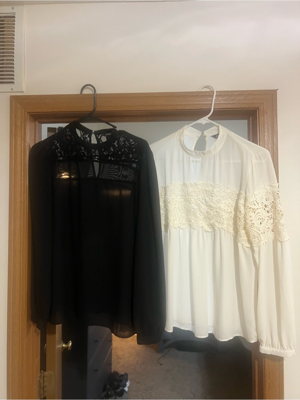 Express Lace Yoke Blouse - Black & Cream
